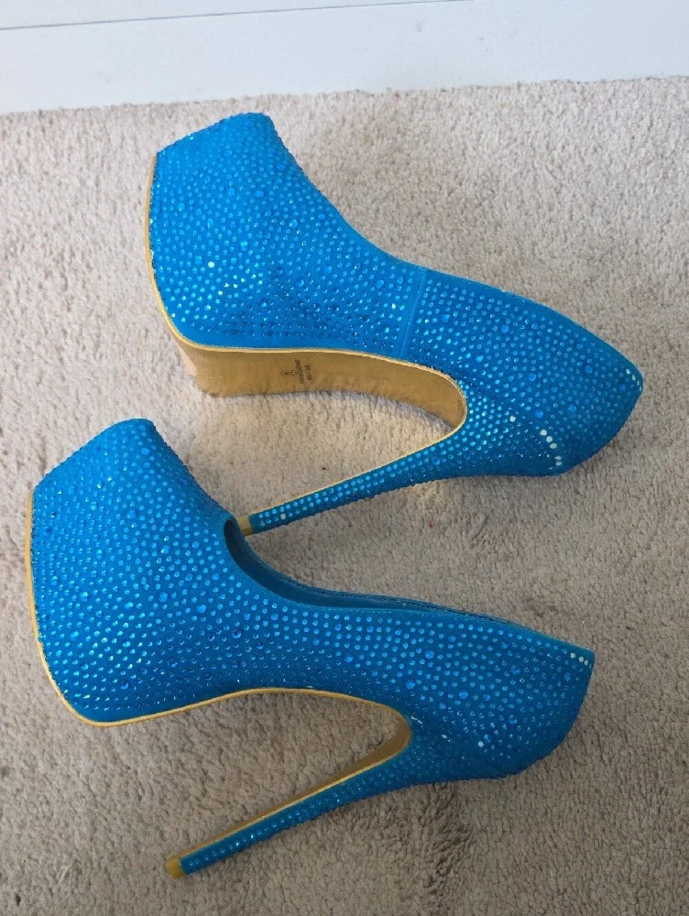 Alba Bright Blue Crystal Platform Pumps